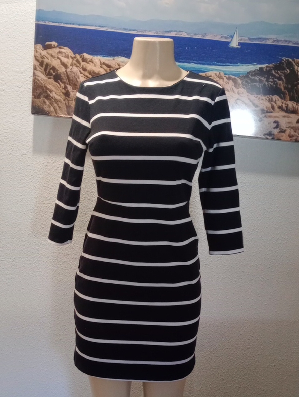 Old Navy Black and White Striped Long-Sleeve Dress